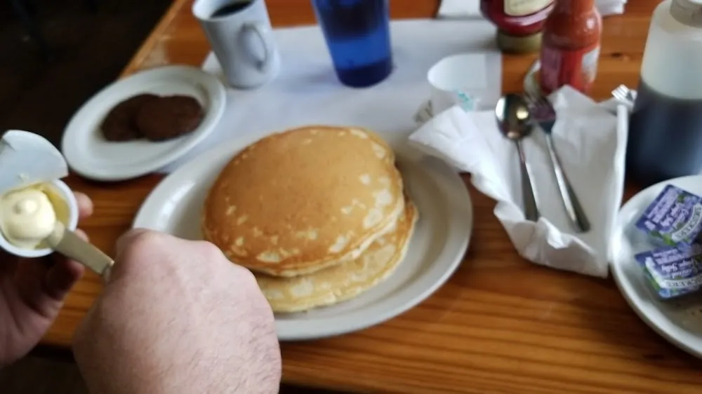 2 Pancakes 2 Eggs Sausage or Bacon